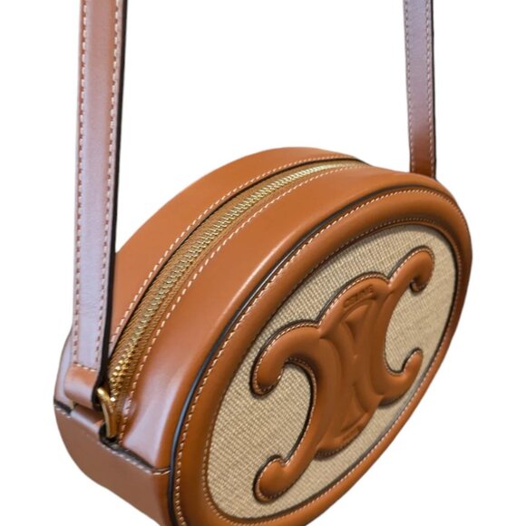 Celine Crossbody Oval Purse Cuir Triomphe in Textile and Calfskin Natural / Tan - Picture 9 of 13